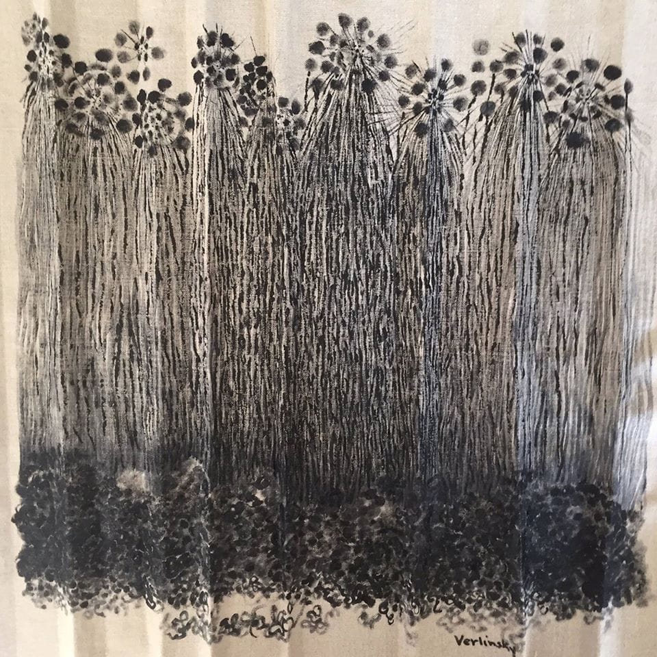 Blossom Verlinsky, "Weeping Stars" (2015), acrylic on folded raw linen.