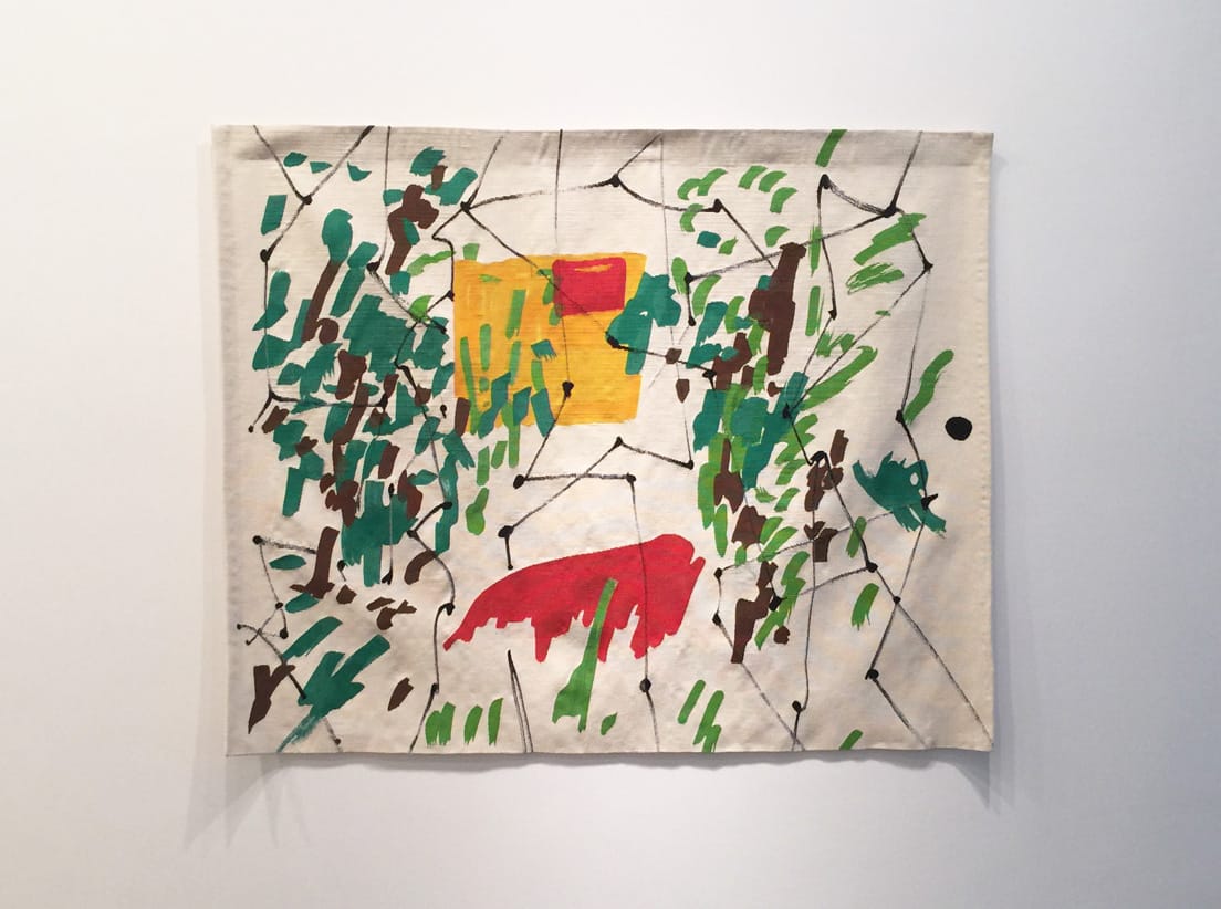Etel Adnan, “Acrobaties Printanières [Springtime Acrobatics]” (1967-70/2015), Tapestry, 63 x 78.75 inches