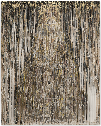 Diana Al-Hadid, "Upon Reflection, Some Changes" (2015), Polymer gypsum, fiberglass, steel, plaster, gold leaf, and pigment, 59.5 x 47.5 x 2.5 inches (via oh-wow.com)