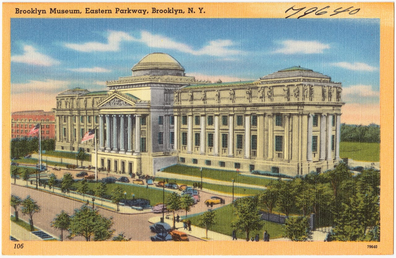 A Brooklyn Museum postcard (issued 1930–1945) (image via the Boston Public Library/ Flickr) (click to enlarge)