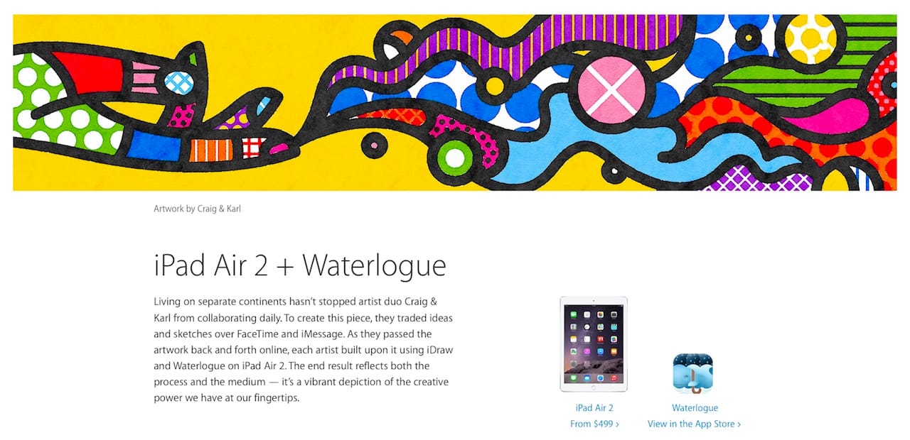 Artwork by Craig Redman and Karl Maier for Apple's "Start Something New" campaign, which Romero Britto alleges misuses his artwork. (screenshot by the author)