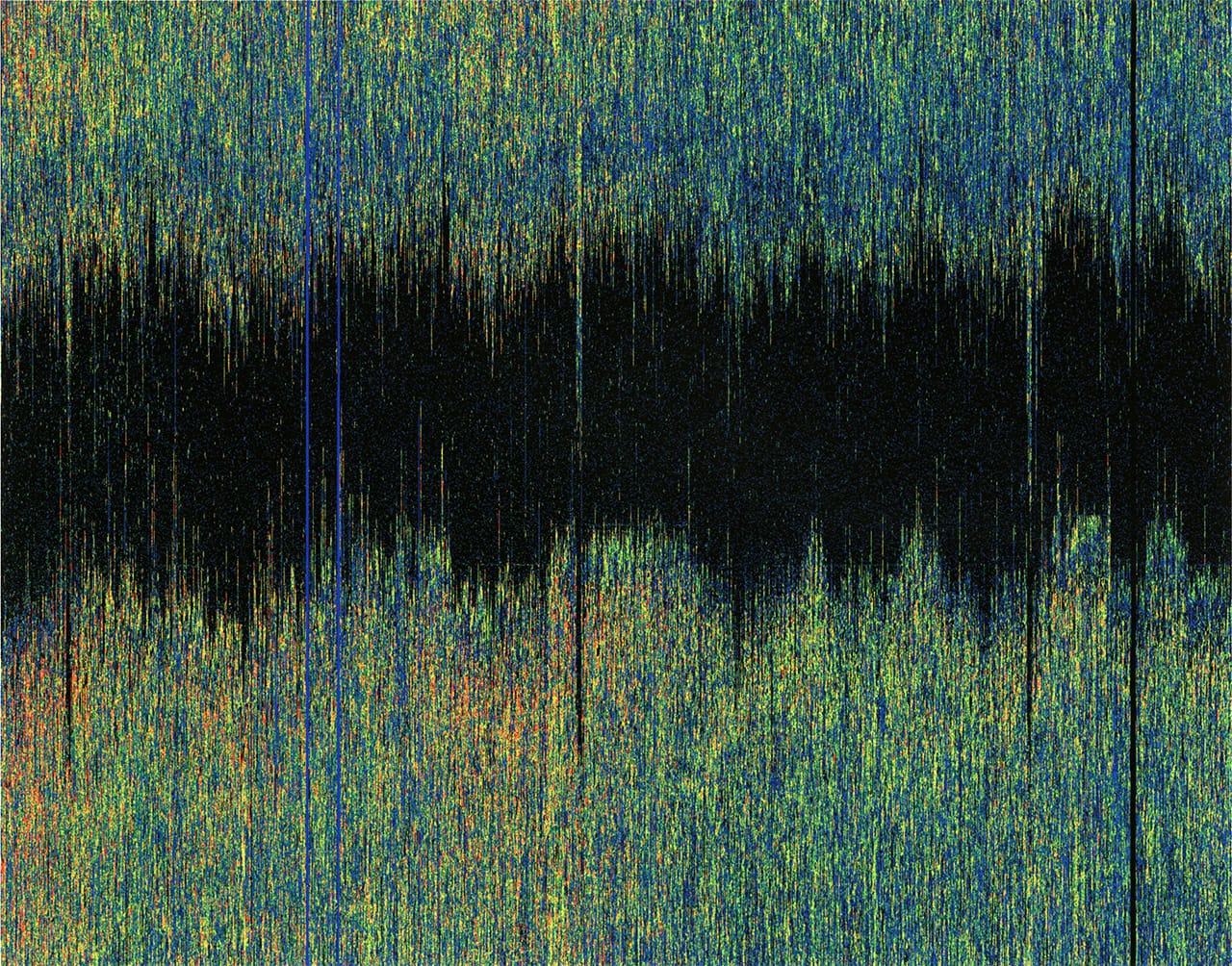 Susan Morris, "SunDial:NightWatch_Sleep/Wake_2010-2014", 2015, Digital drawing for tapestry, 1440 pixels x&nbsp;1826 pixels (one pixel for each minute of the five years recorded)&nbsp;