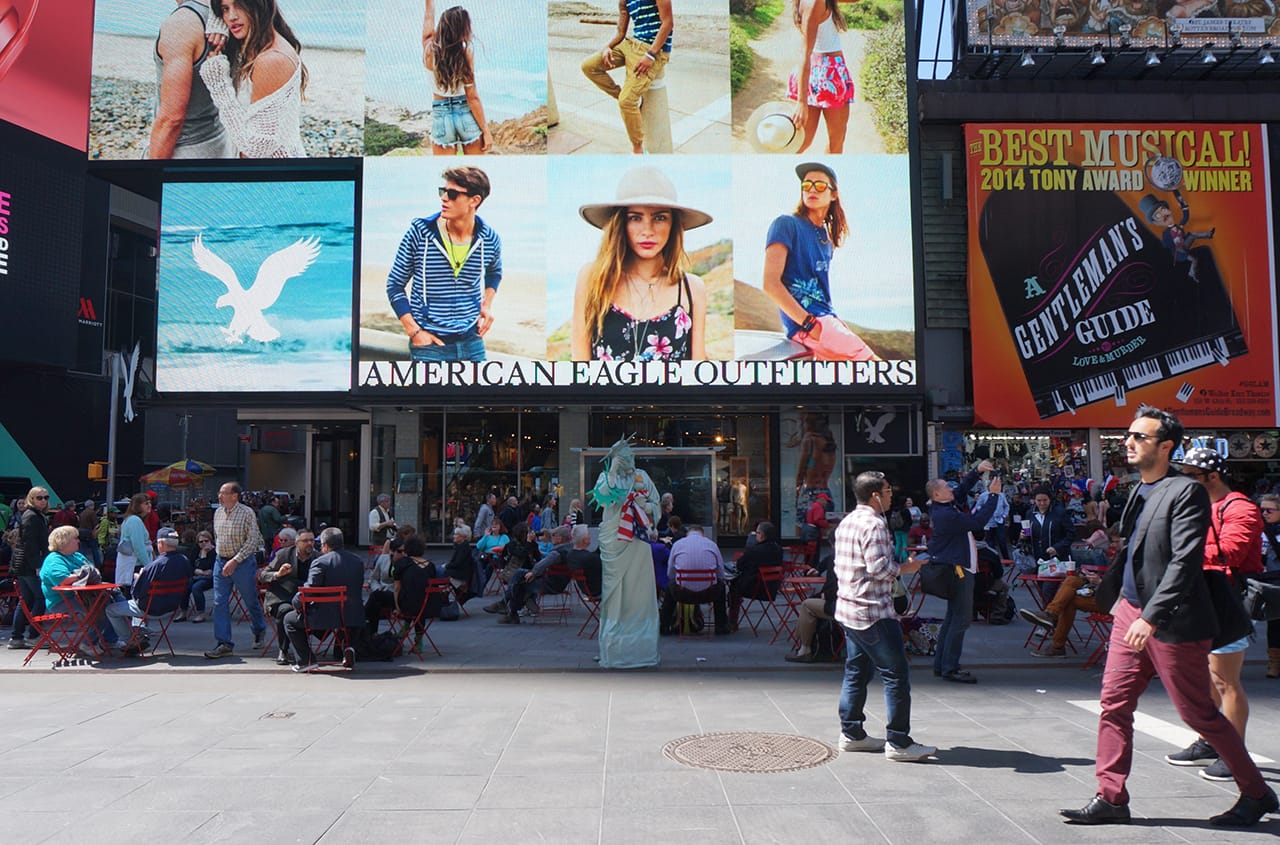 Lady Liberty watches over the square after the event is over.