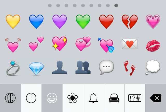 Heart emojis (Screen grab by the author for Hyperallergic) 