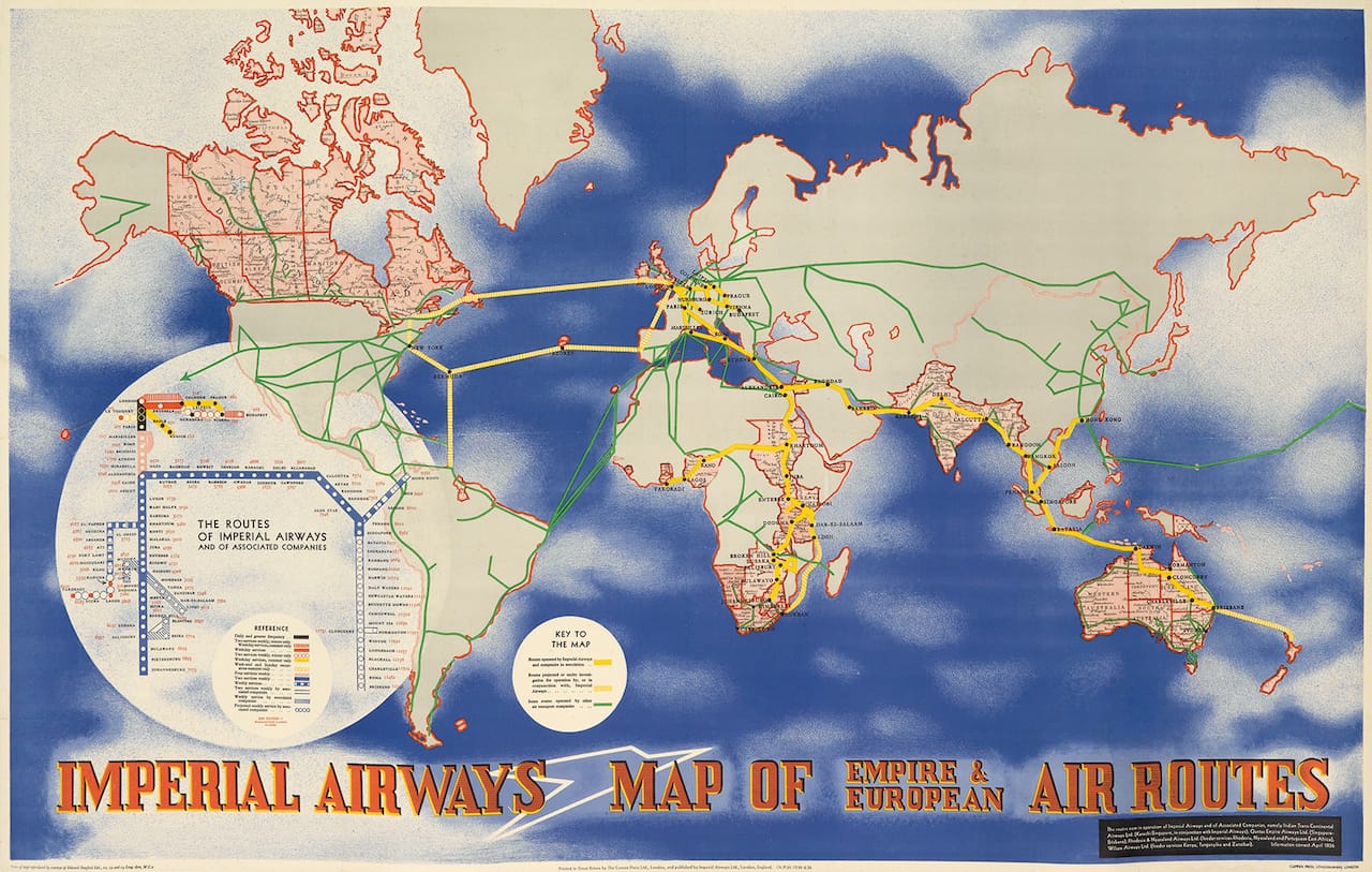 László Moholy-Nagy, "Imperial Airways / Map of Empire & European Air Routes" (1936) (Courtesy of Swann Auction Galleries)