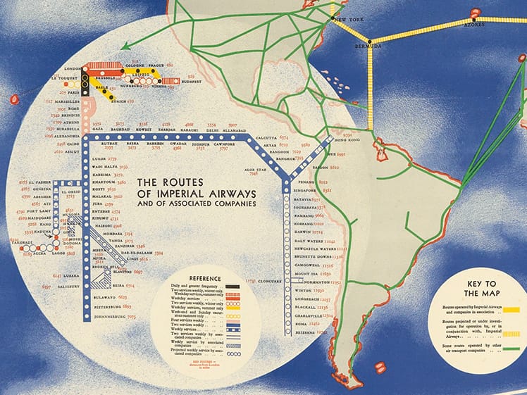László Moholy-Nagy, "Imperial Airways / Map of Empire & European Air Routes" (1936) (Courtesy of Swann Auction Galleries)