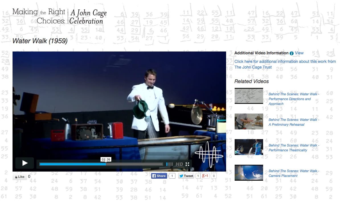 Performance of 'Water Walk' (1959) on 'Making the Right Choices: A John Cage Celebration' (screenshot by the author for Hyperallergic)