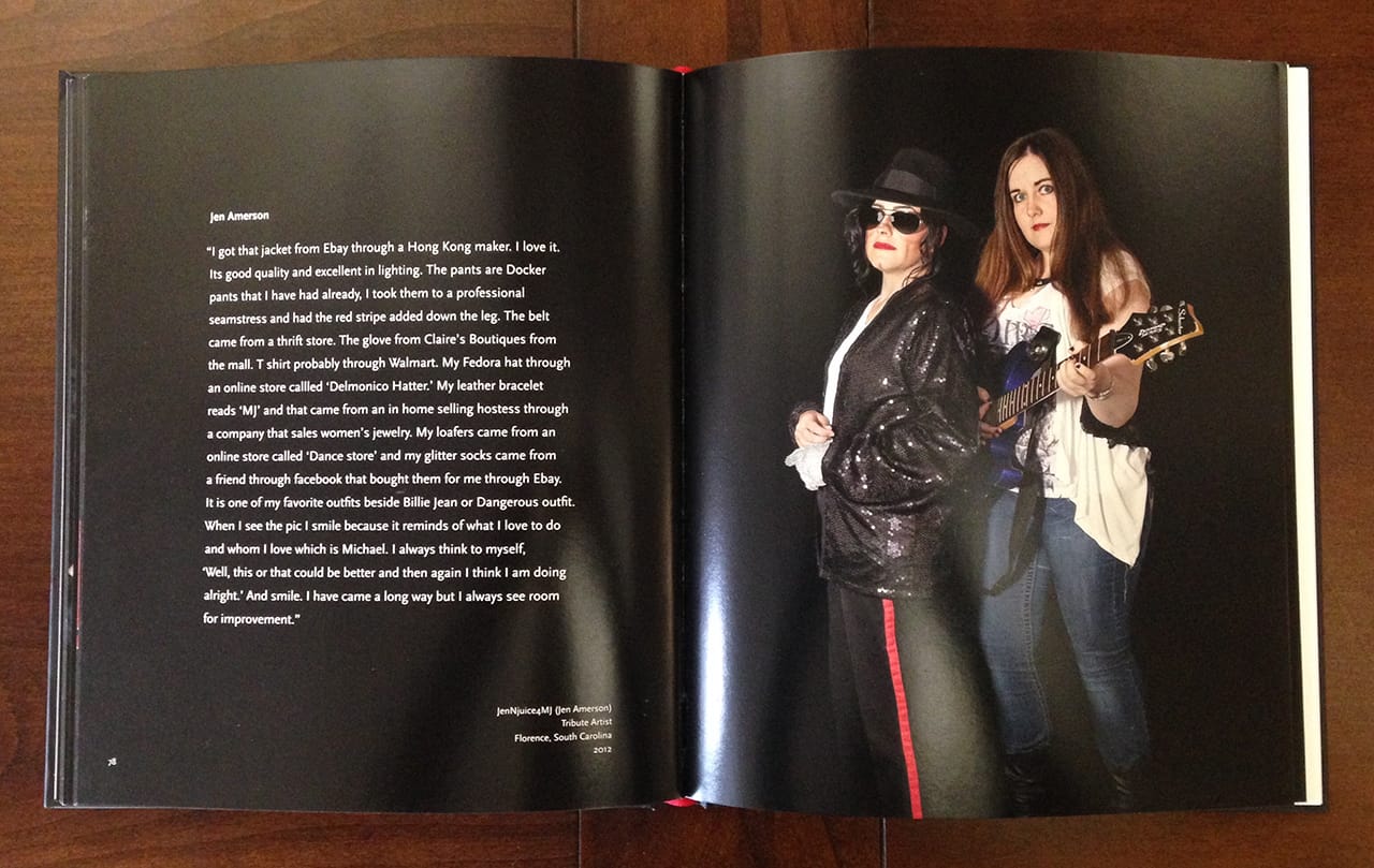 A spread shows Jen Amerson, aka JenNjuice4MJ, tribute artist, in Florence, South Carolina, 2012
