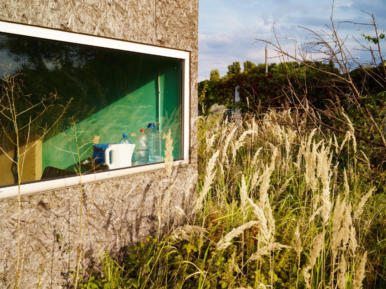 Jegor Zaika, "Poland, Oświęcim" (2014):  A parking lot guard booth at former Auschwitz prisoner workshops and production facilities 