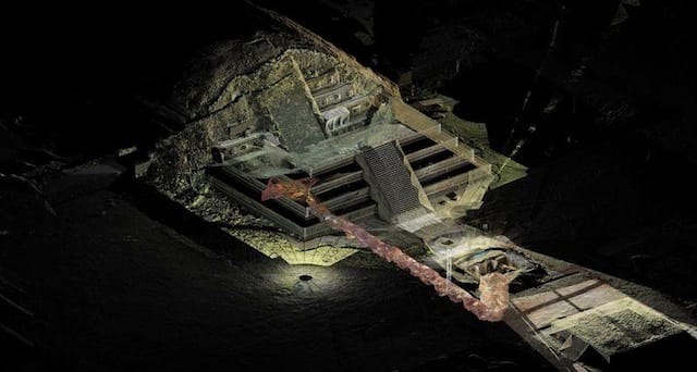 A rendering of the tunnel beneath the Pyramid of the Feathered Serpent in Teotihuacan (Image courtesy INAH)