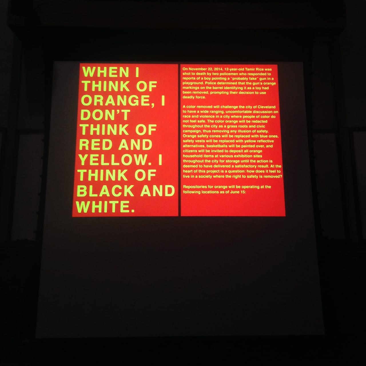 A slide from Rakowitz's talk (photo by the author for Hyperallergic)