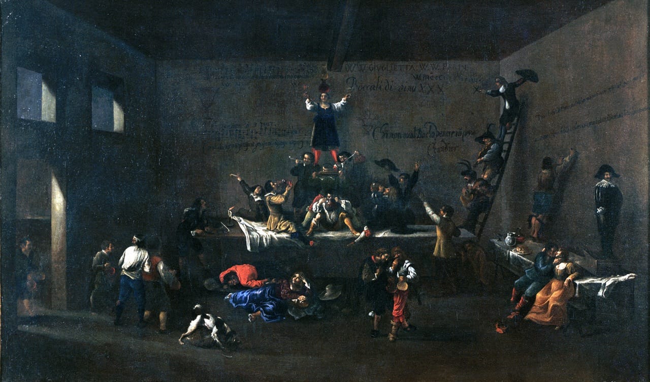 Roeland van Laer, “The Bentvueghels in a Roman Tavern” (1626-1628) Oil on canvas, 88,5 x 147,5 cm © Roma Capitale, Sovrintendenza Capitolina ai Beni Culturali, Museo di Roma