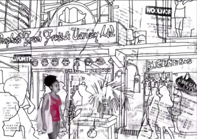 Sheena Rose, still from "Town Part II" (2009–10), hand-drawn animation, 1:52 min (click to enlarge)