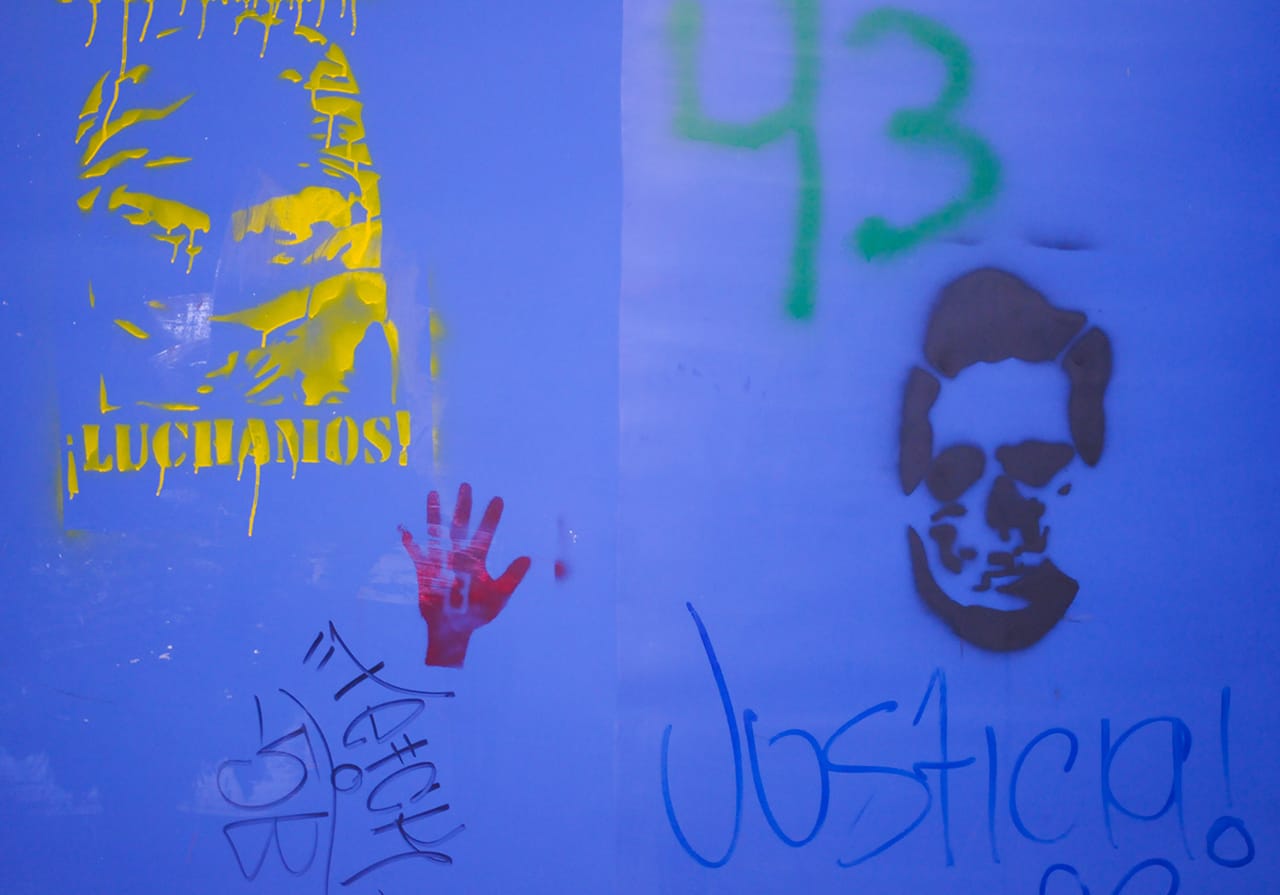 Detail of graffiti on a sculpture by Sebestián at the Museo de Arte Moderno