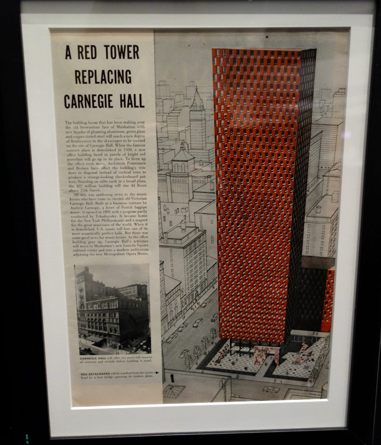 Red skyscraper once planned to replace Carnegie Hall in 1959
