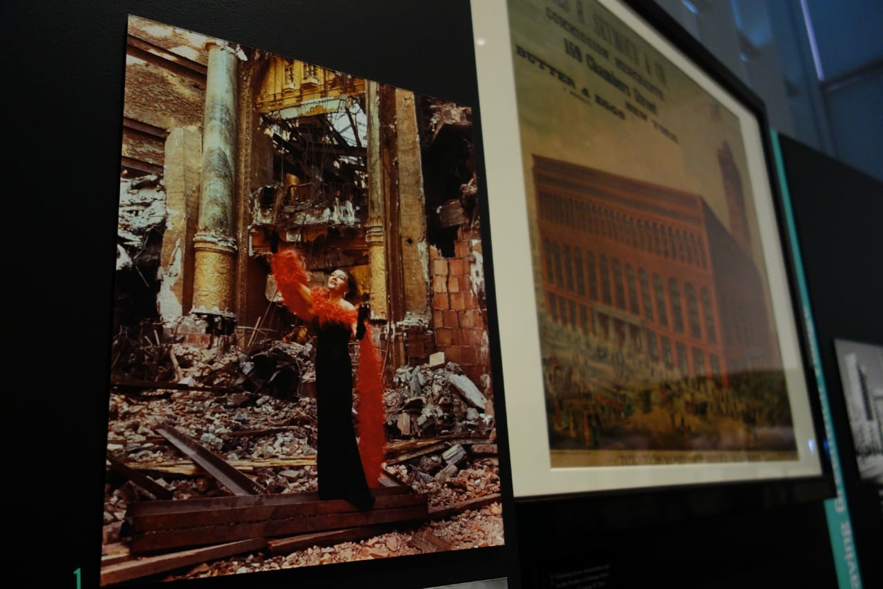 Gloria Swanson in the ruins of Roxy Theatre