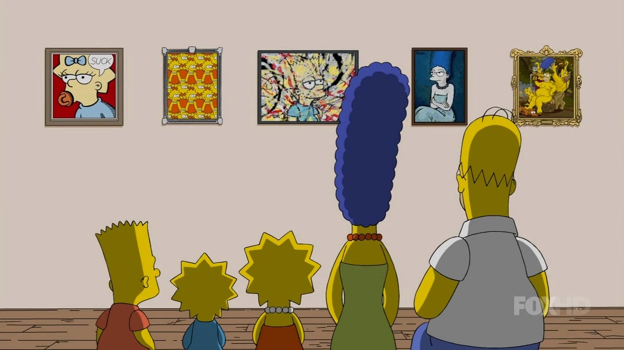 A 'Simpsons' couch gag from March 2015 in which the family looks at 'Simpsons'-themed works of modern art. (image via This Episode/Tumblr)