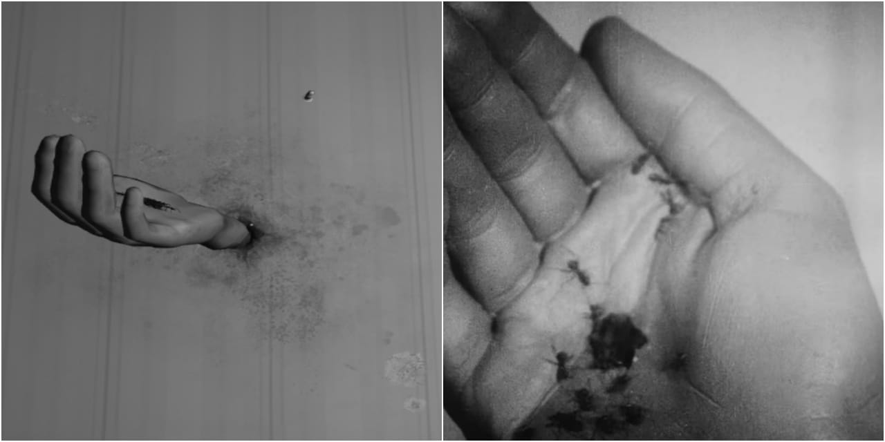 Scene from 'The Tender Cut'; still from 'Un Chien Andalou' (screenshots by the author for Hyperallergic)