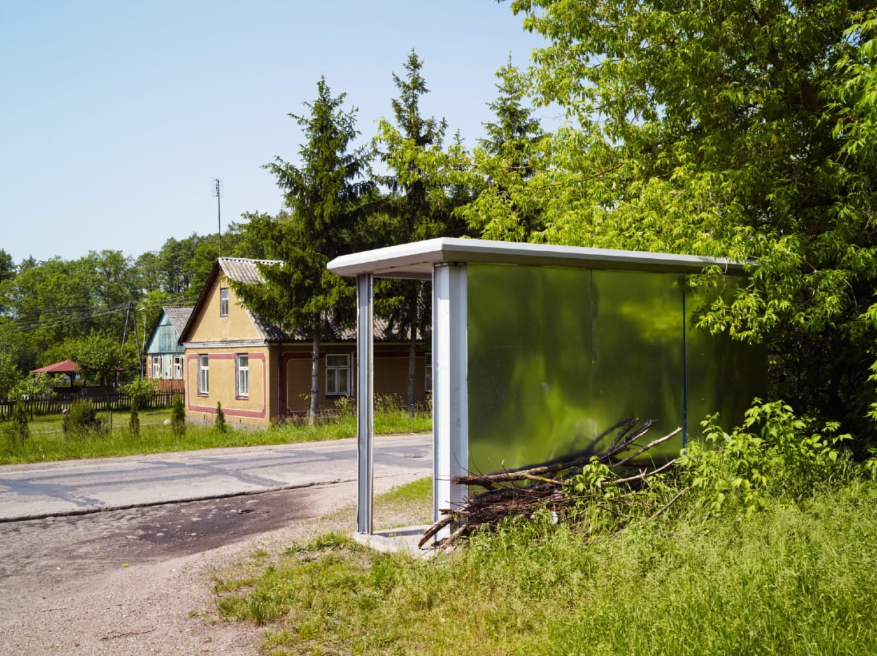 Jegor Zaika, "Poland, Treblinka" (2014): Bus stop, site of the former railway station in the town of Treblinka — last stop before transports with prisoners entered the extermination camp.