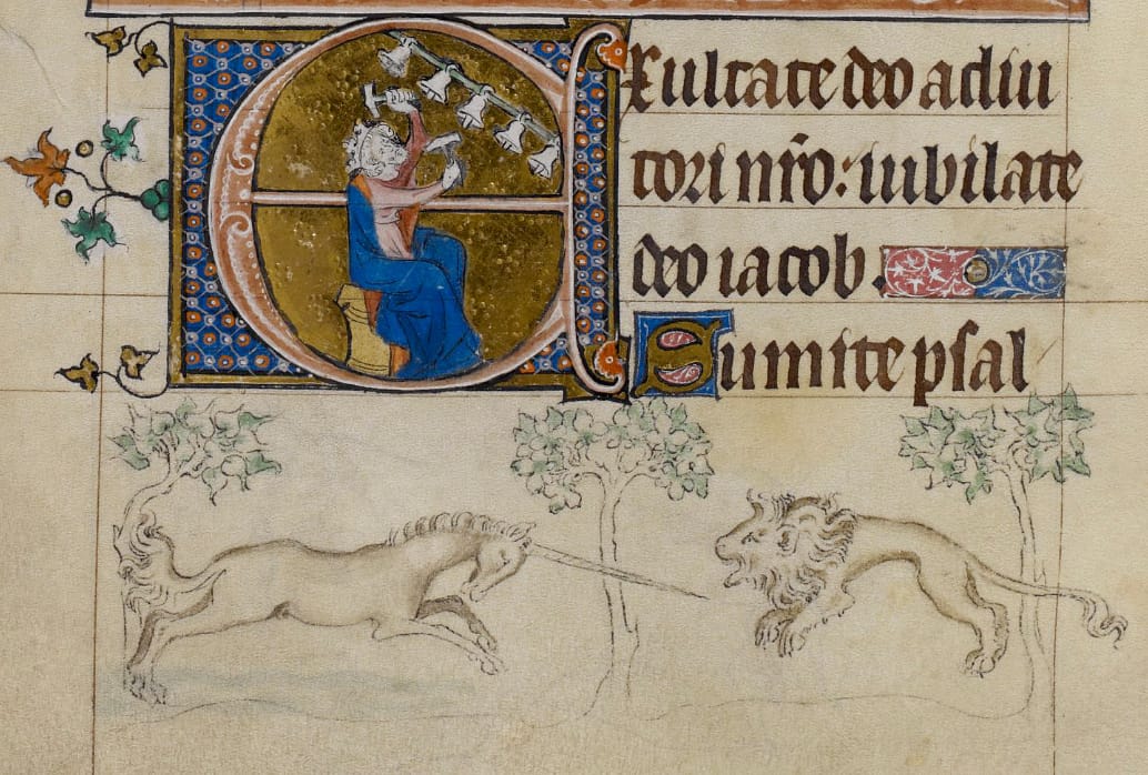 Illustration from "The Queen Mary Psalter" (1310-1320) (via British Library)