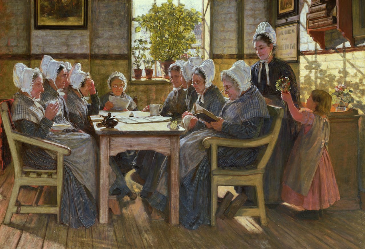 Chelsea Workhouse A Bible Reading by James Charles 1877.credit Warrington Museum and Art Gallery