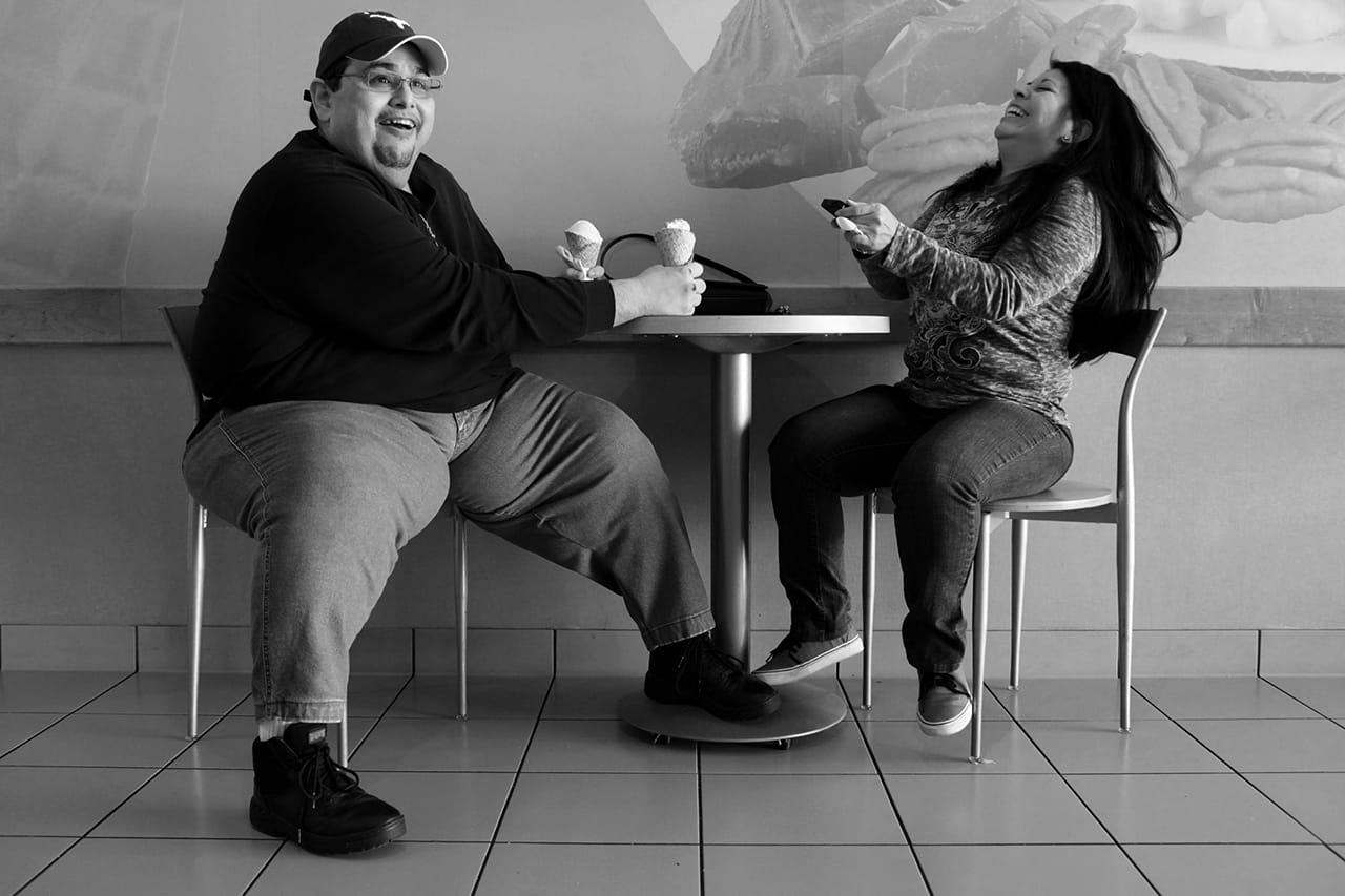 Hector Garcia Jr. and Lupita Mendoza share ice cream cones at Marble Slab in December 2011. Hector met Mendoza, who lives in Alabama, on Facebook through a mutual friend and got together for coffee and ice cream when she visited San Antonio. “I never developed social graces. I never learned to meet people because I didn’t want to get hurt. And of course for girls or women, I was setting myself up for rejection and I knew it. So I just didn’t do it,” Hector said of his lack of romantic relationships. (via Medium)