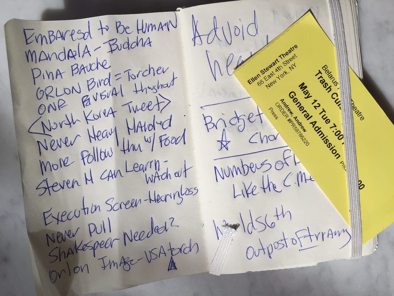 AndrewAndrew notes and ticket stub (photo by AndrewAndrew)