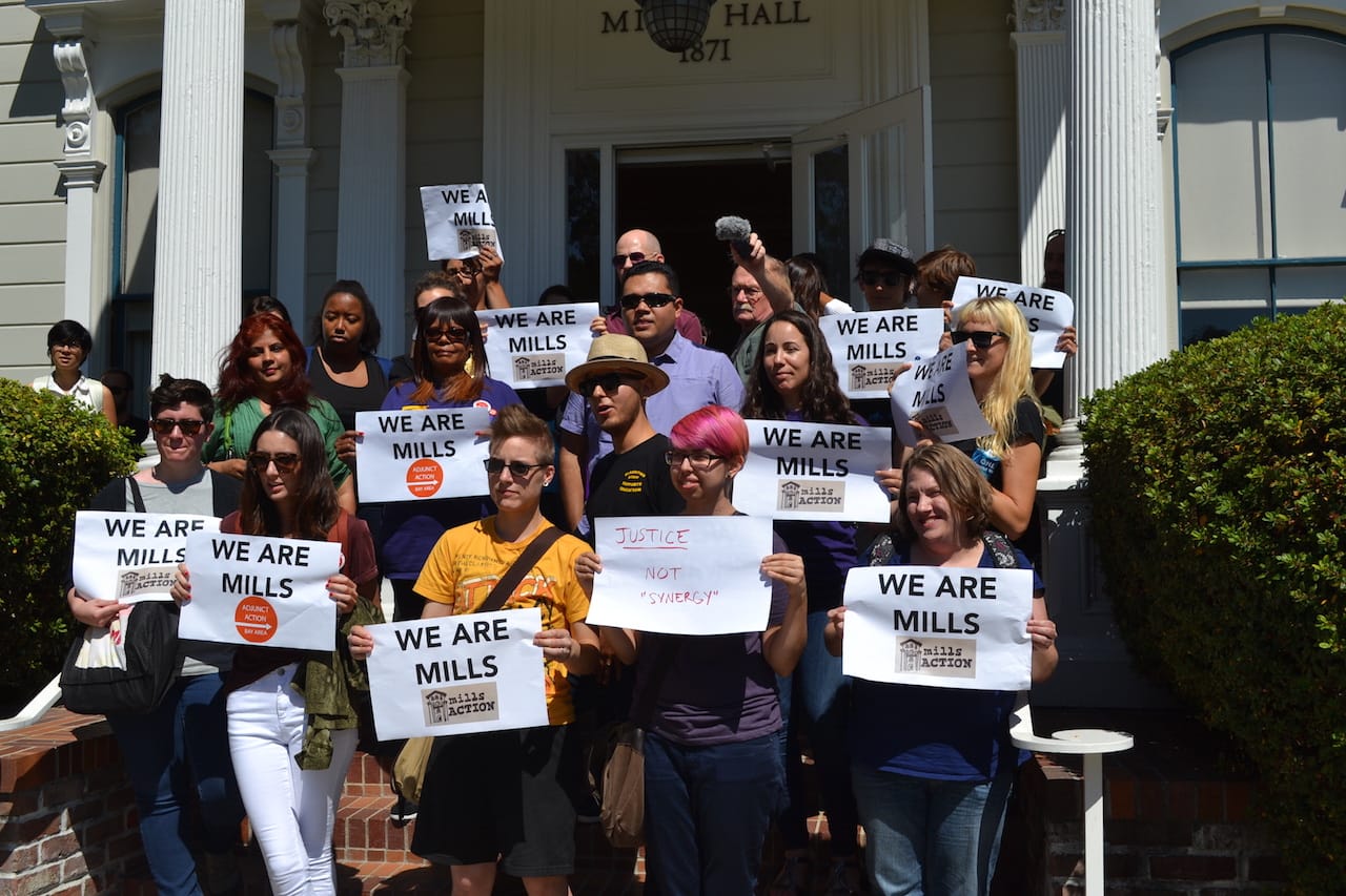Mills College Adjunct Union and Mills Action Rally, September 2014, Oakland (photo by the author for Hyperallergic)