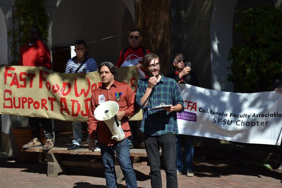 Protesters at the San Francisco Art Institute on National Adjunct Walkout Day, February 25 (photo courtesy Adjunct Action Bay Area, via Facebook)