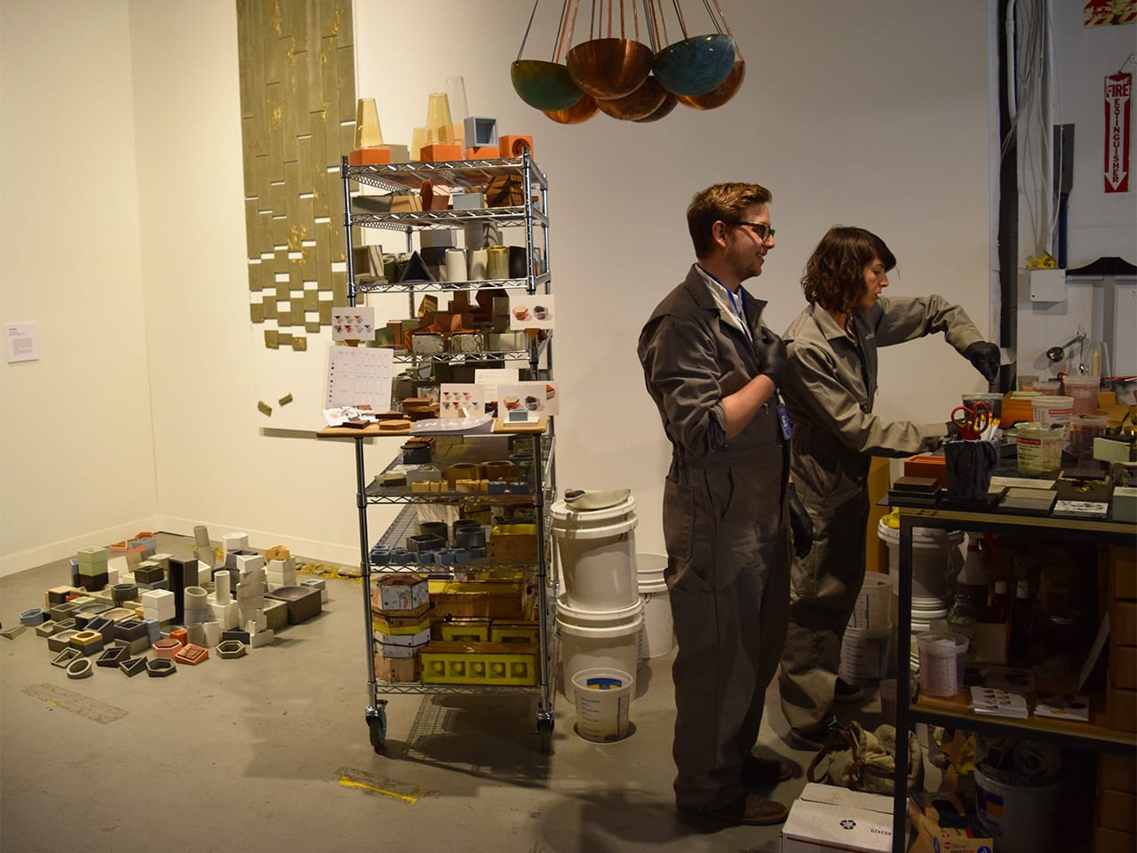 IN.SEK's pop-up studio, where the group is producing small, cast concrete vessels, at the Collective Design fair.