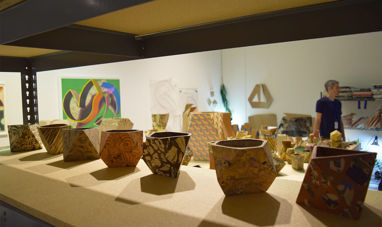 Patrick Parrish Gallery's booth at the Collective Design fair is a temporary studio for sculptor Cody Hoyt.