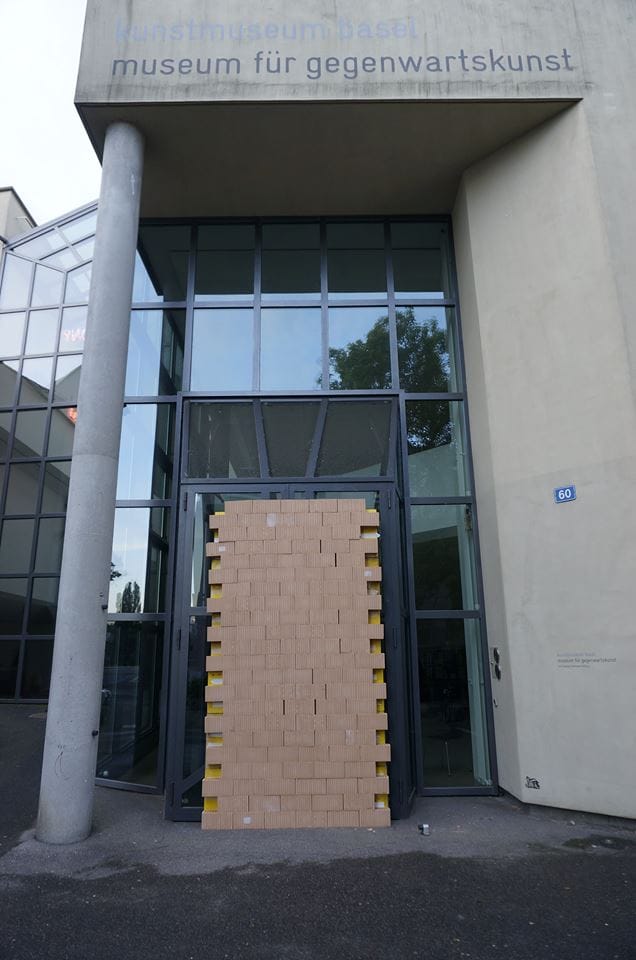 Atopie's intervention at the front entrance to the Kunstmuseum Basel (photo via Atopie/Facebook)