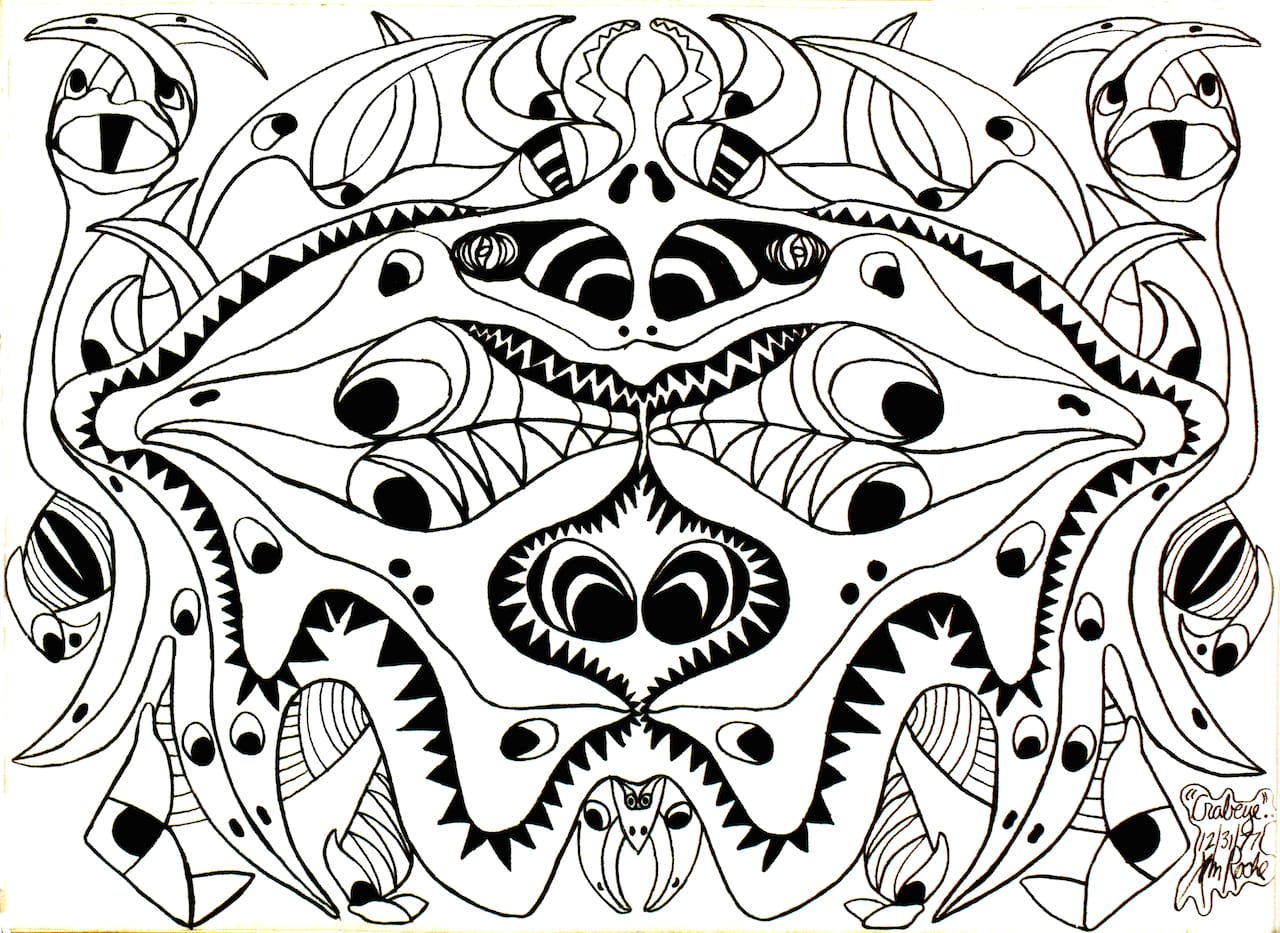 Jim Roche, "Crabeye" (1977), graphite on paper (Collection of the artist, courtesy Ogden Museum of Southern Art)