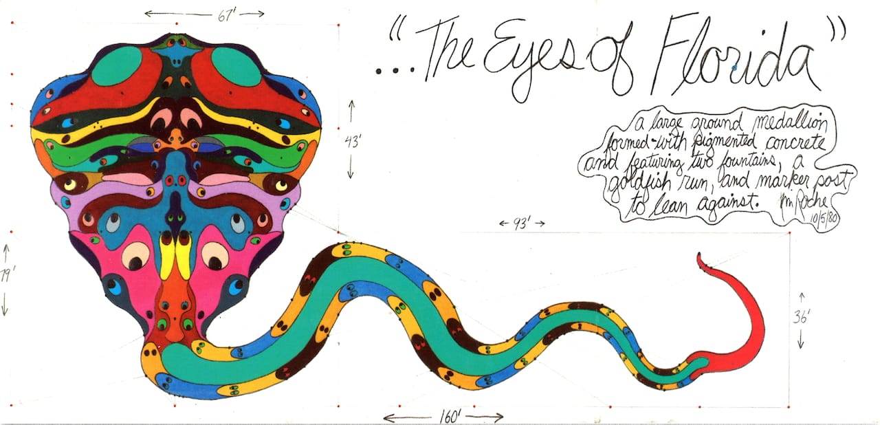 Jim Roche, "The Eyes of Florida" (1980), Graphite and color pencil on paper (Collection of the artist, courtesy Ogden Museum of Southern Art)