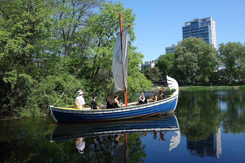 Ragnar Kjartansson, "S.S. Hangover" sailing in the Harlem Meer