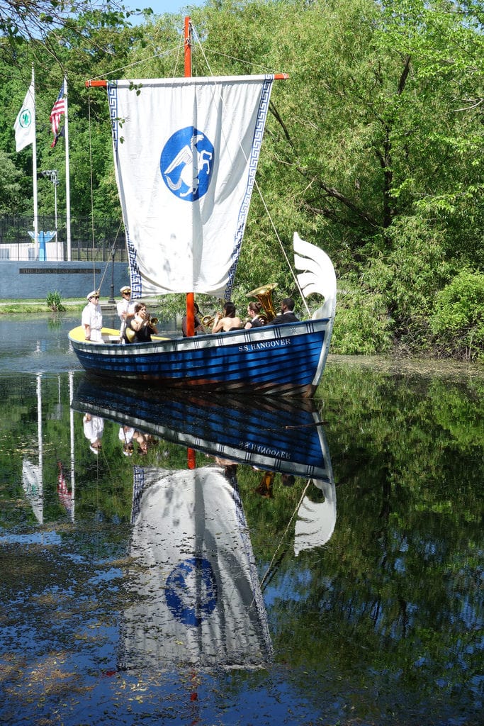 Ragnar Kjartansson, "S.S. Hangover" sailing in the Harlem Meer