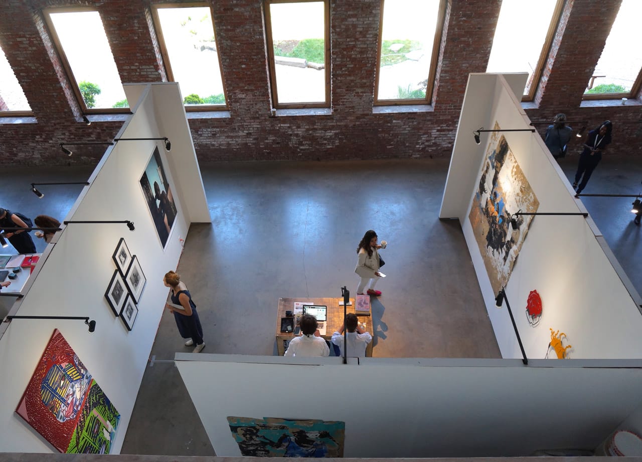 Looking down on one of the booths