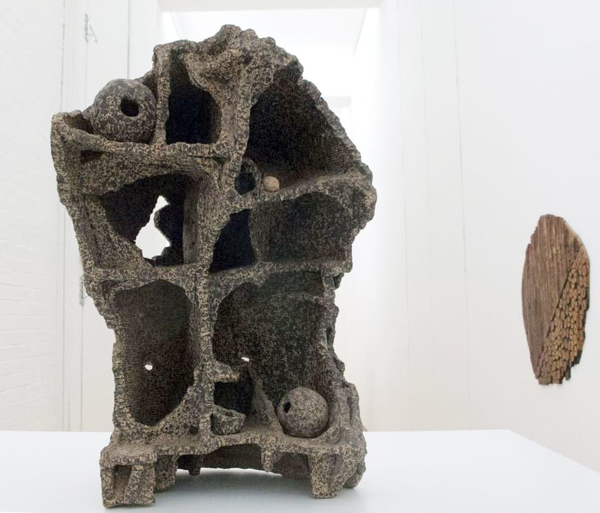 A view of El Anatsui's “They Saw us Through Puffs of Smoke” (2011) at The School (photo by the author for Hyperallergic) (click to enlarge)