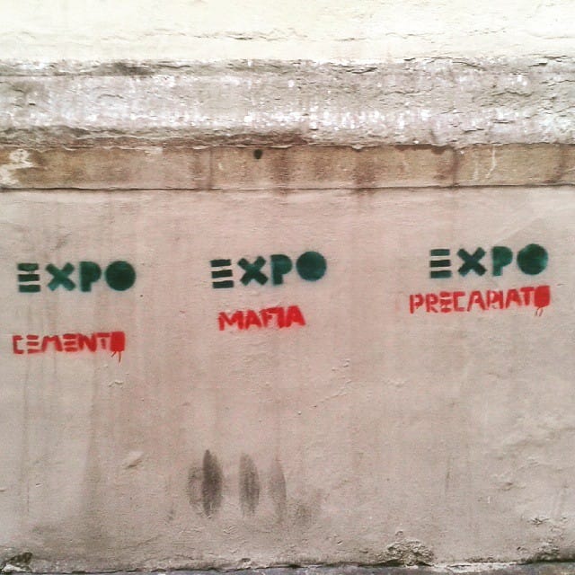 Anti-Expo Milano stencils on a wall in Florence (photo by claudiacs73/Instagram)