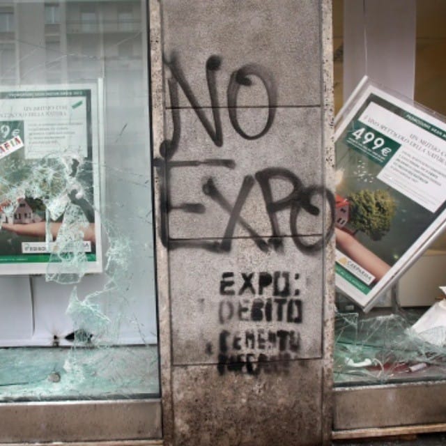 Damage from anti-Expo Milano protests in Milan (photo by Giornale Il Sette e Mezzo/Instagram)