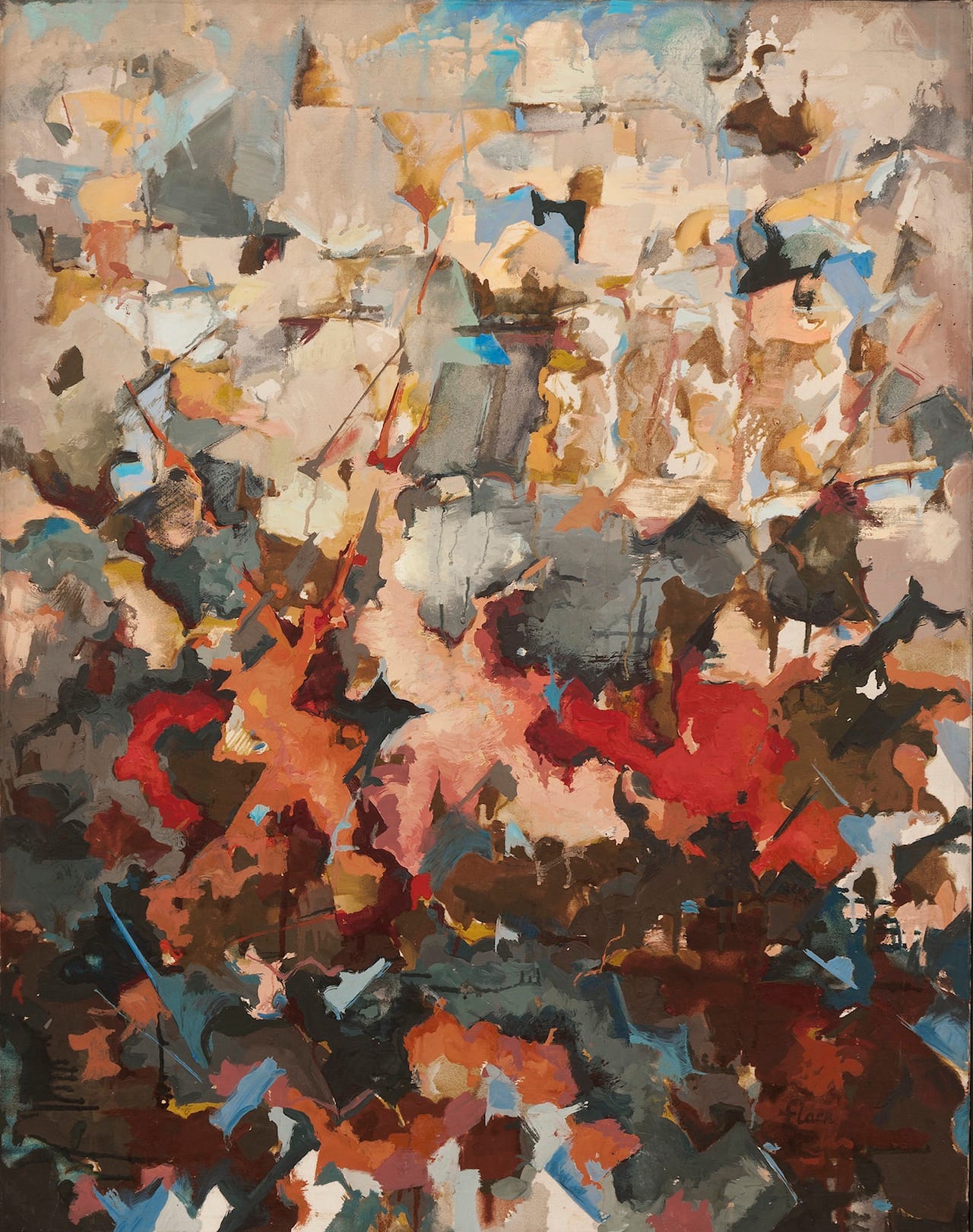 Audrey Flack, "Abstract Expressionist Landscape (With Sky)" (1951), oil on canvas, 42 x 33 inches