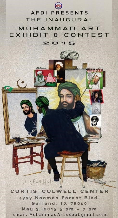 The poster for the Muhammad Art competition mimics Norman Rockwell's famous self-portrait. (via Breitbart)