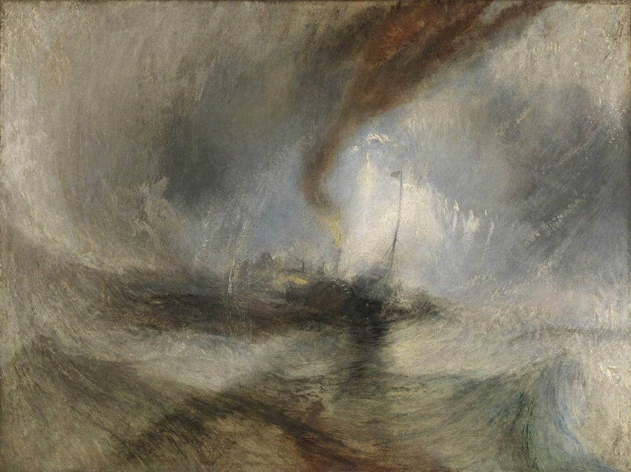 Joseph Mallord William Turner, "Snow Storm: Steam-Boat off a Harbour’s Mouth" (exhibited 1842), oil on canvas, unframed: 91.4 x 121.9 cm (36 x 48 in.) (Tate: Accepted by the nation as part of the Turner Bequest 1856 Photo © Tate, London 2014) (all images courtesy Getty Museum)
