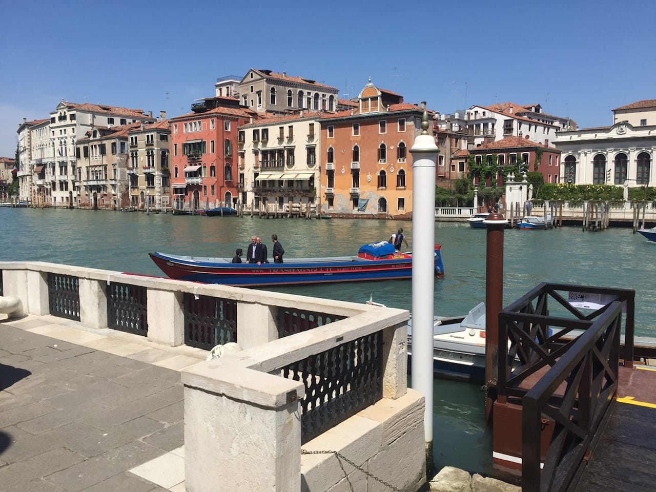 Visitors being turned away from the Peggy Guggenheim Collection's pier, which is currently occupied by protesters