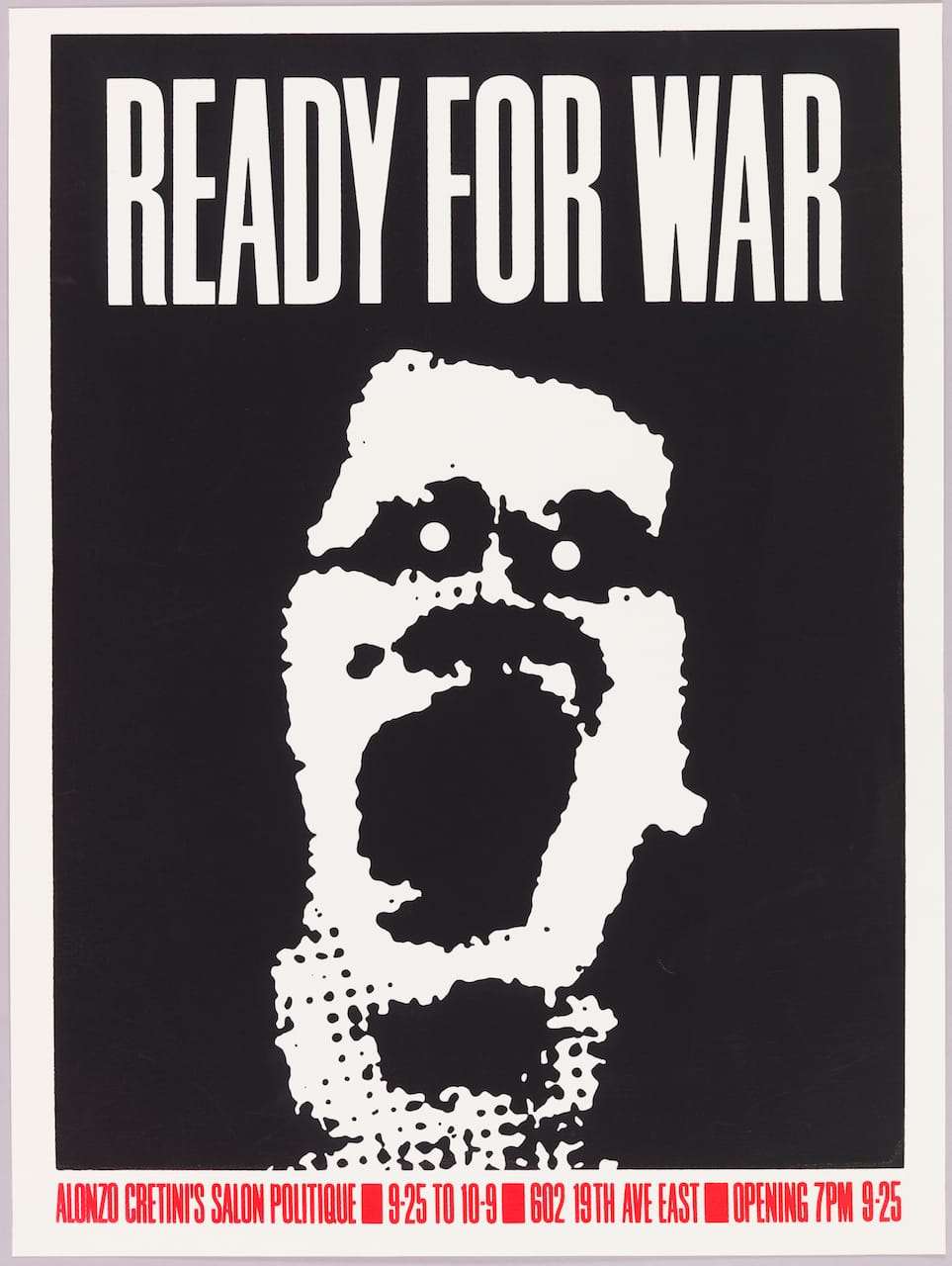 Art Chantry, "Ready for War" (1982), screenprint, 24 x 17 15/16 in. (Photo by Matt Flynn, courtesy Cooper Hewitt, Smithsonian Design Museum)