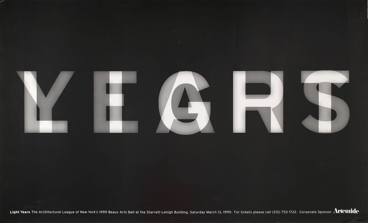 Michael Bierut, for Architectural League of New York, "LIGHT/YEARS" (1999), offset lithograph, 23 1/2 x 38 1/2 in. (Photo by Matt Flynn, Cooper Hewitt, Smithsonian Design Museum)