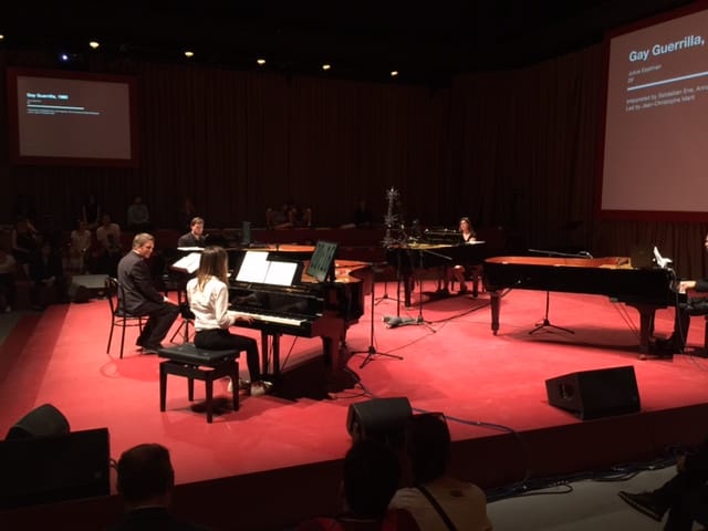 The central theater area that is being programmed for All the World's Futures, including the work of Abounaddara (image by the author for Hyperallergic) 