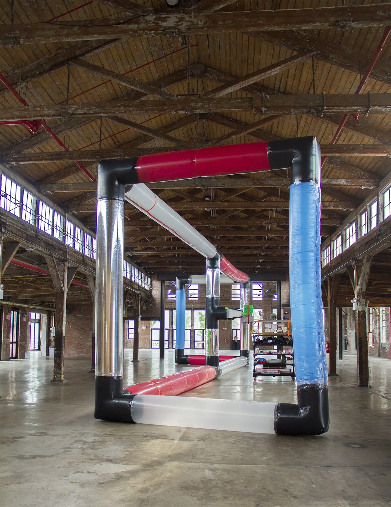 A view of Murphy’s monumental kinetic inflatable that is part of the two-person exhibition with Trevor Tweeten at the Knockdown Center (photo courtesy Michael Merck)