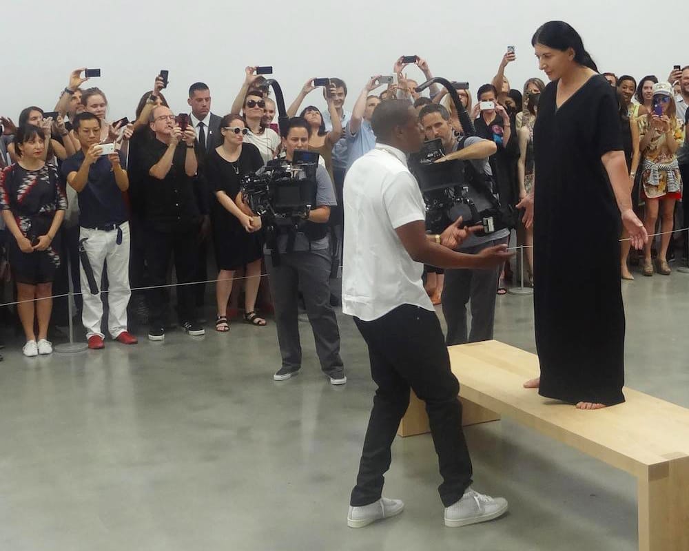 Jay Z and Marina Abramović filming the "Picasso Baby" music video at Pace in July 2013. (photo by the author for Hyperallergic)