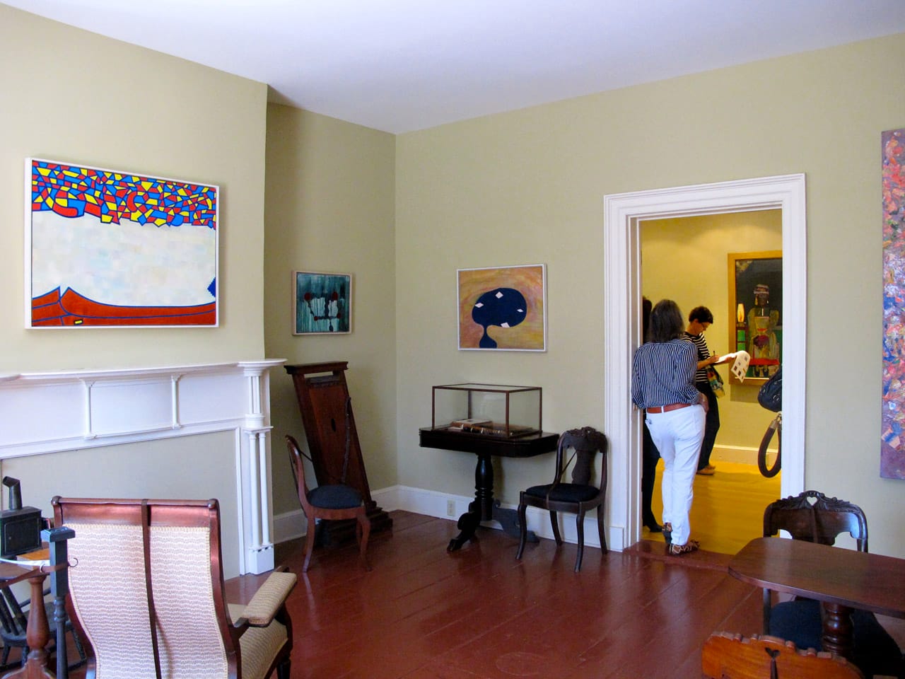 Thomas Nozkowski, "Untitled (9-25) (Sam's Point)," "Untitled (7-61)," and "(Untitled 9-3)" with view to Romare Bearden on view in the North Room